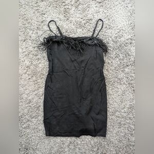 Wild Fable Women's Black Bodycon Sleeveless Feather Trim Dress (M)